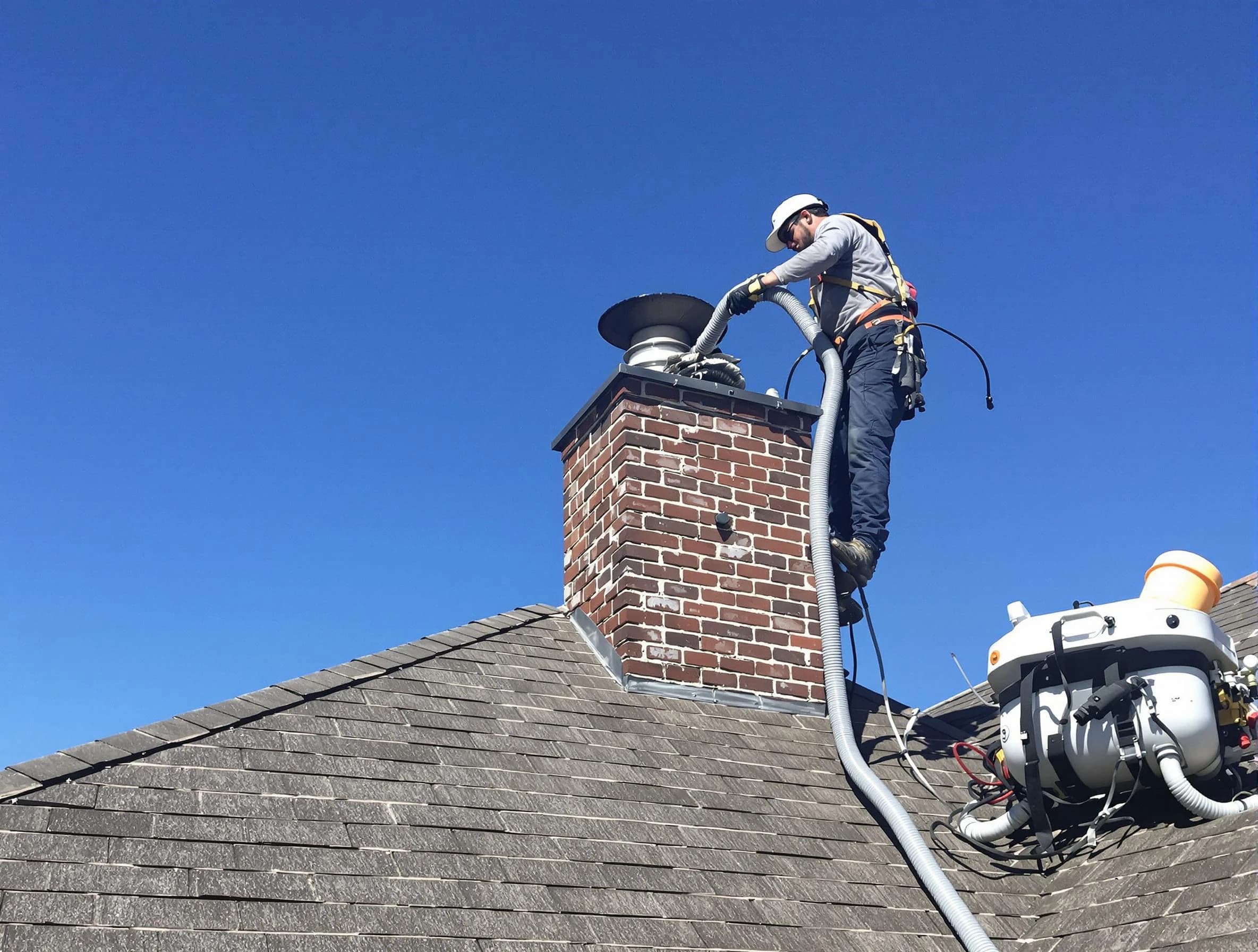 Dedicated Center Chimney Sweep team member cleaning a chimney in Center, PA