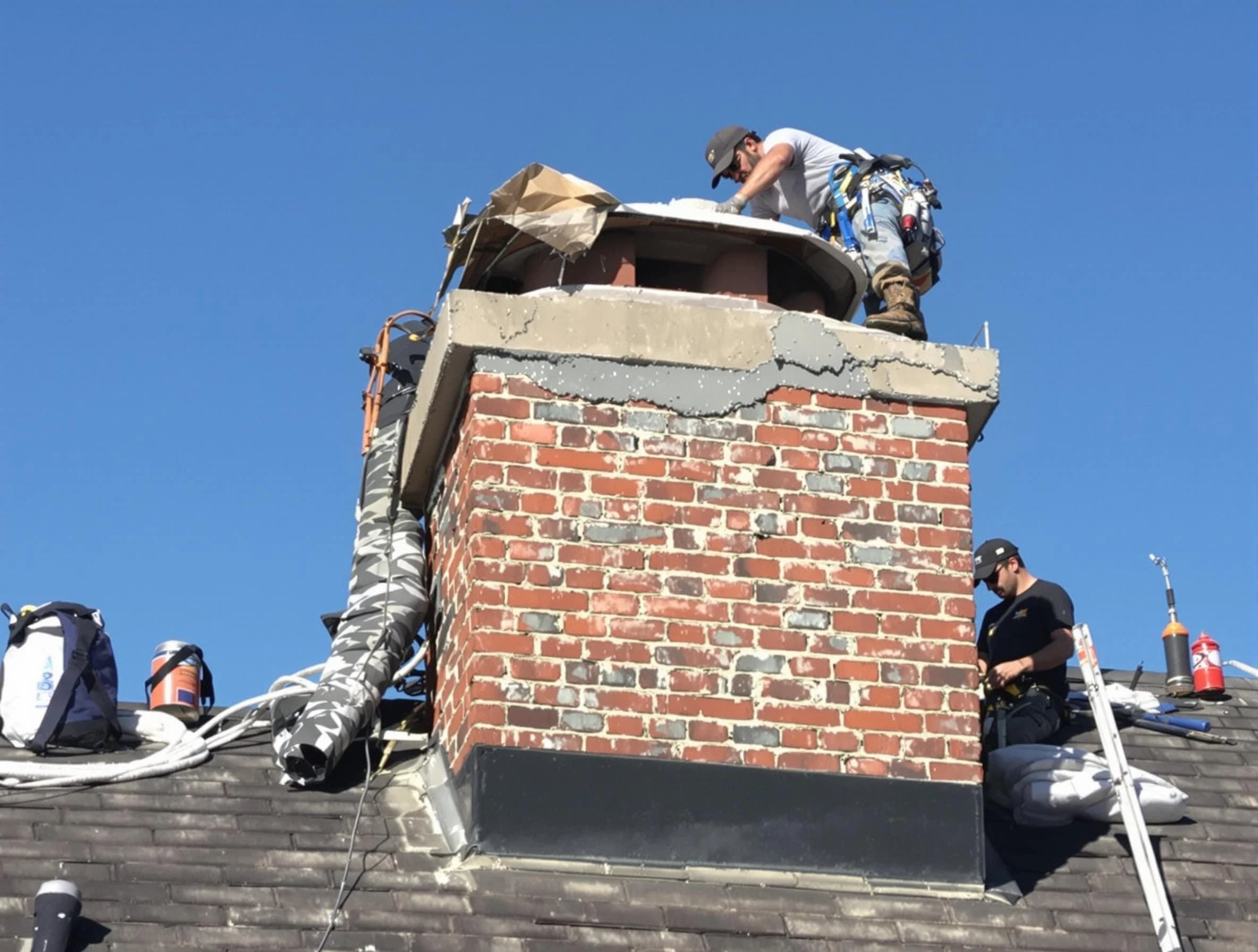 Center Chimney Sweep installing a custom chimney crown in Center, PA