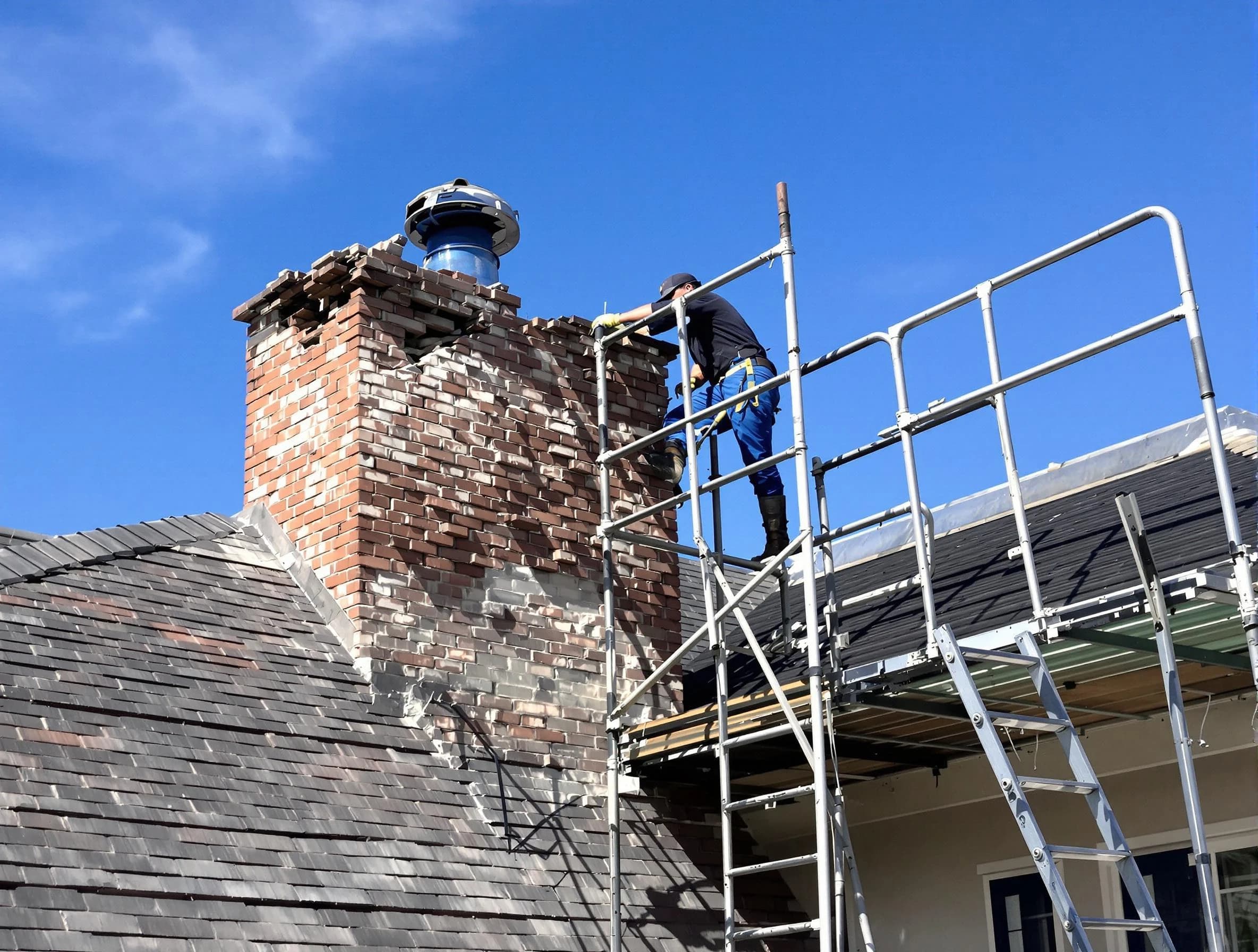 Rebuilding a chimney structure by Center Chimney Sweep in Center, PA