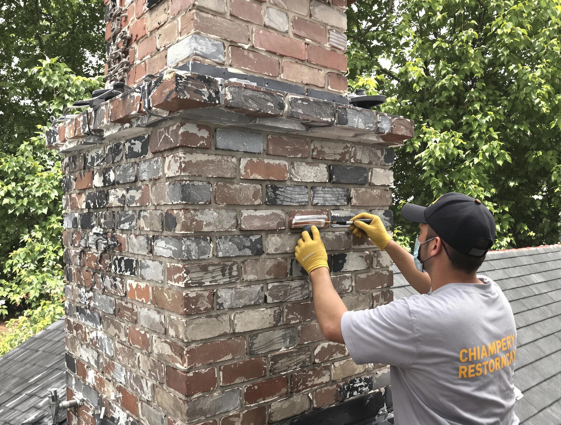 In-progress chimney restoration by Center Chimney Sweep in Center, PA