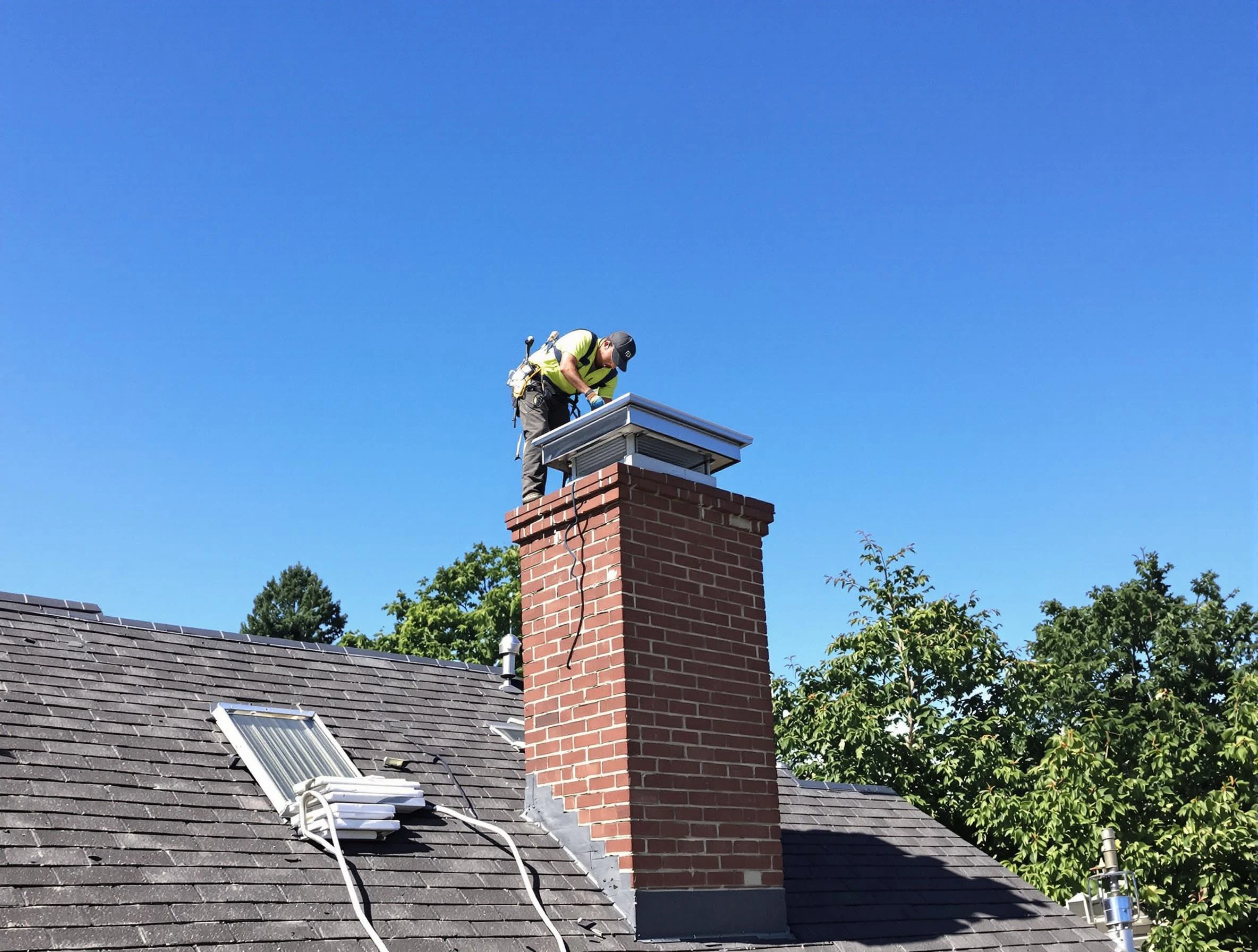 Center Chimney Sweep technician measuring a chimney cap in Center, PA