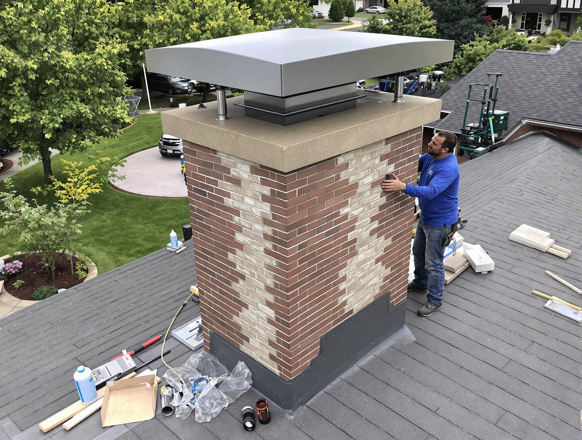 Center Chimney Sweep team working on a custom chimney remodel in Center, PA