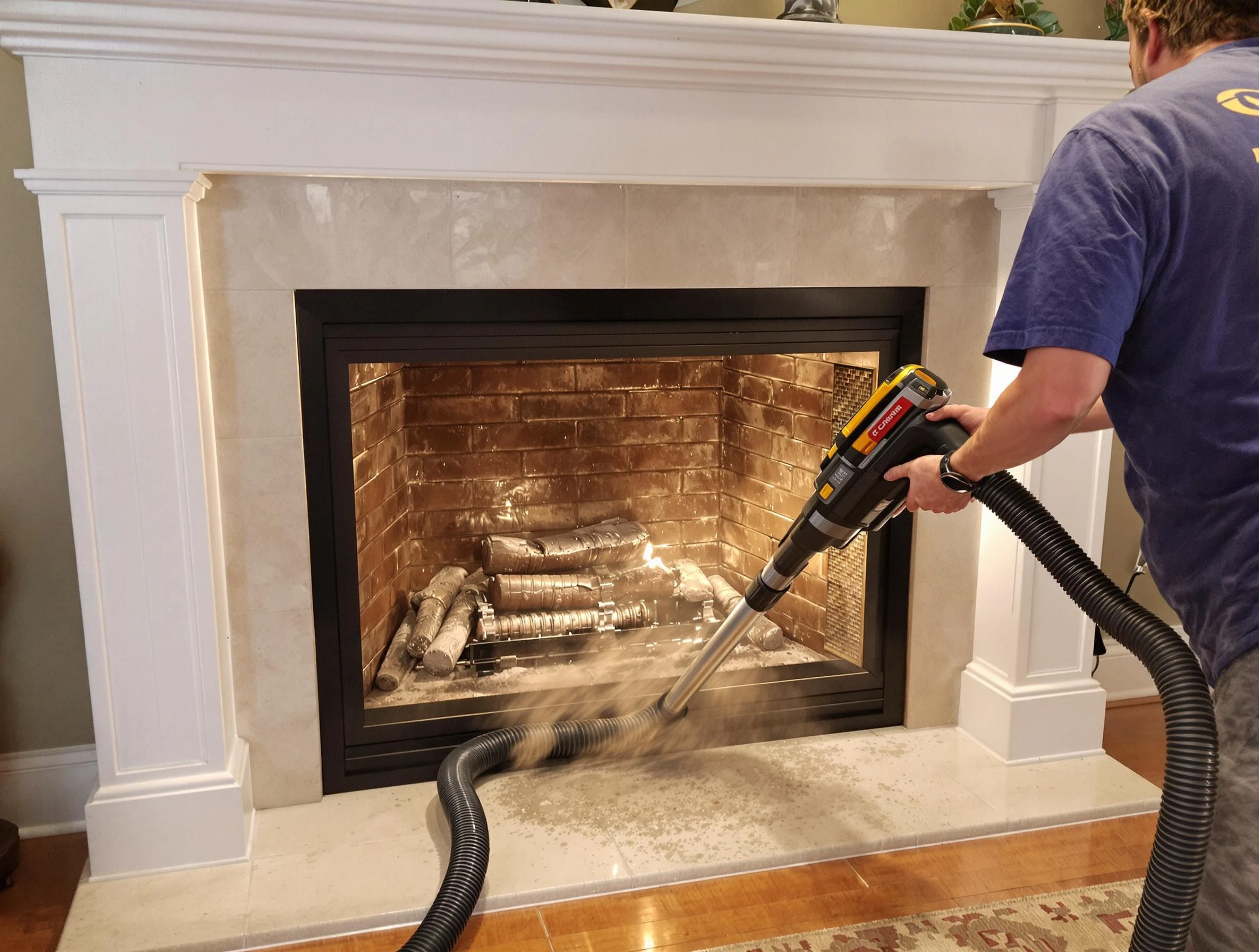 Fireplace cleaning performed by Center Chimney Sweep in Center, PA